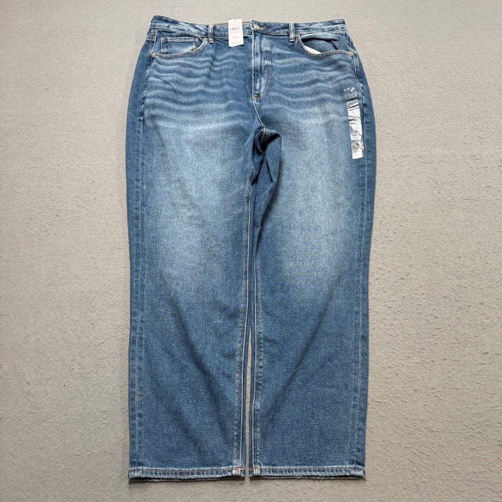 NEW American Eagle Jeans Women's 18 Blue Denim Straight Leg High Rise Whiskered